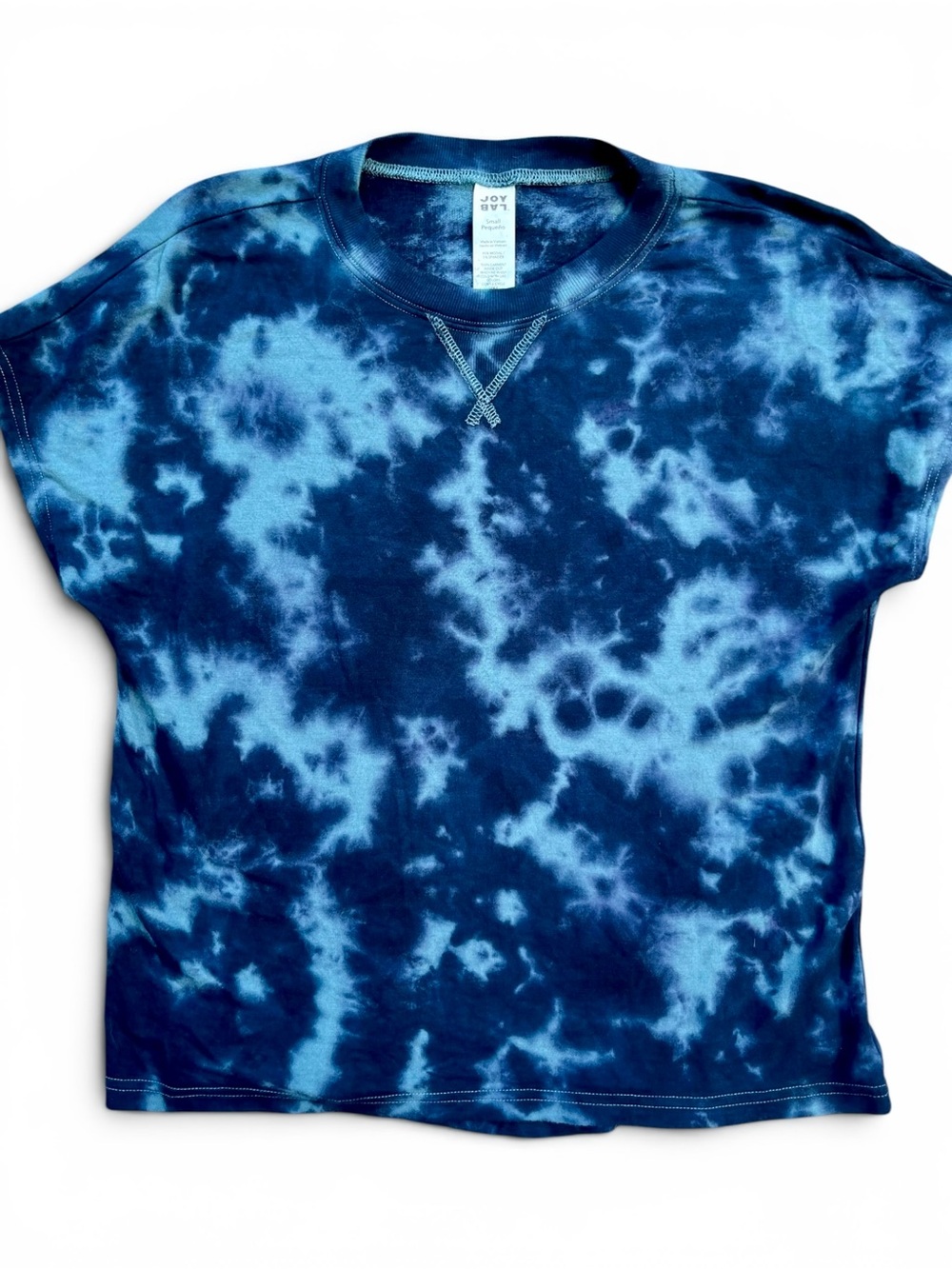 Joy Lab Tie-Dye Top | Crewneck Oversized | Marbled Navy Cobalt Blue | Sz S NWOT